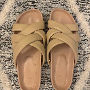 Zara Women's Cream Tan Beige Cross-Strap Slide Sandals